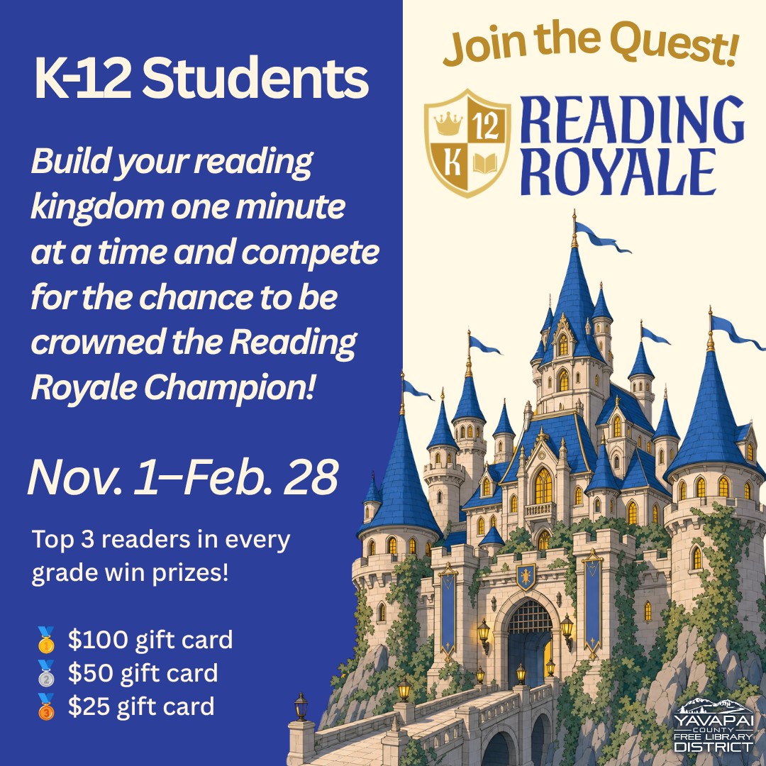 Reading Royale Flyer. Depicts a fantasy castle and info about the reading royale program.